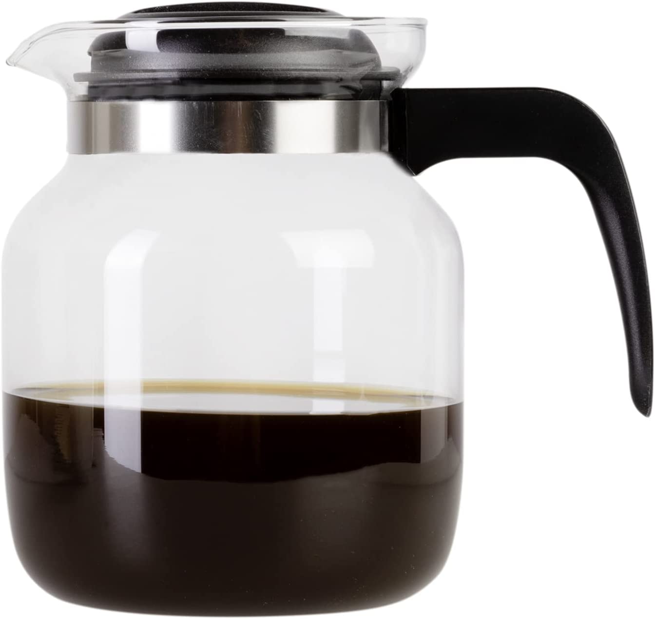 Wenco Premium Glass Coffee Pot/Teapot with Plastic Lid, 1.25 Litre, Clear, Black (2021 version)