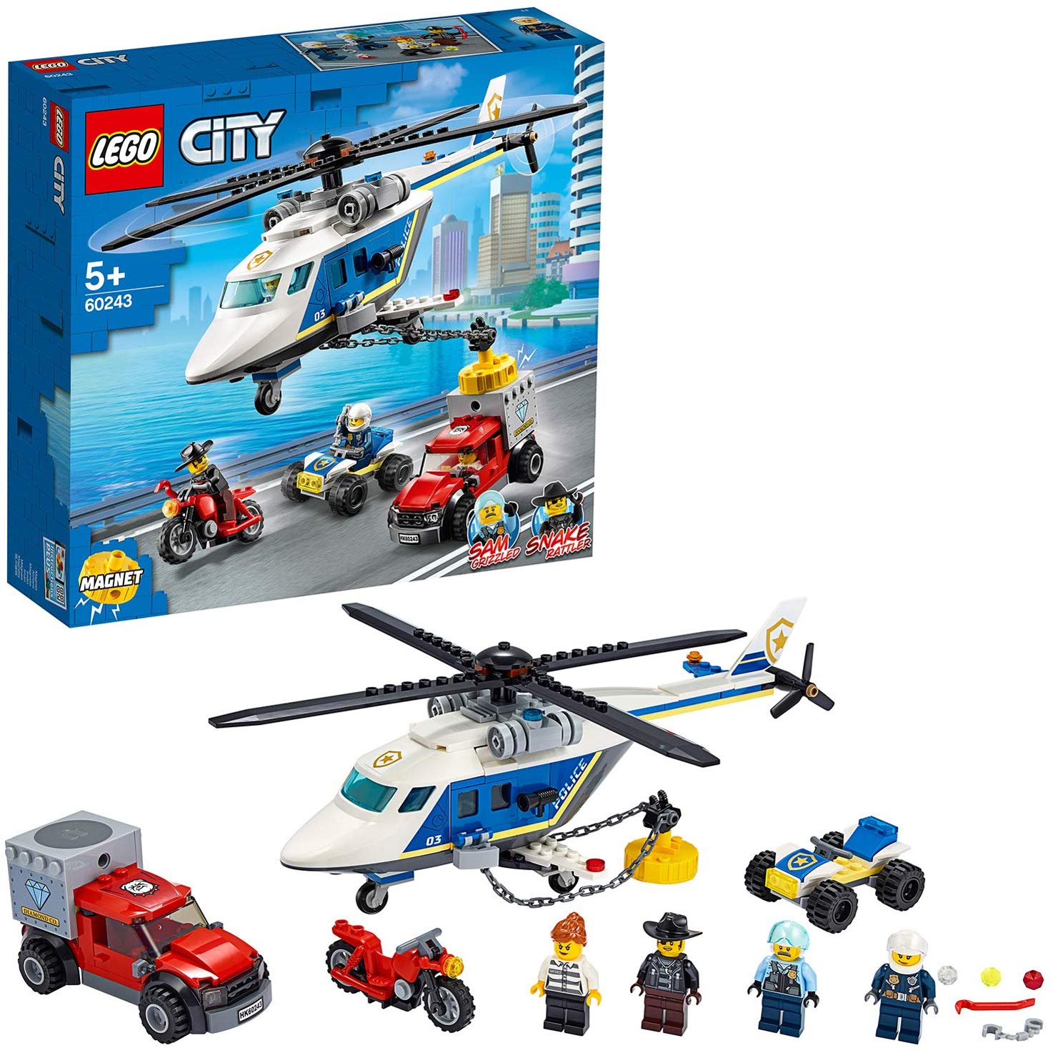 Lego 60243 Chase With Police Helicopter City Construction Kit