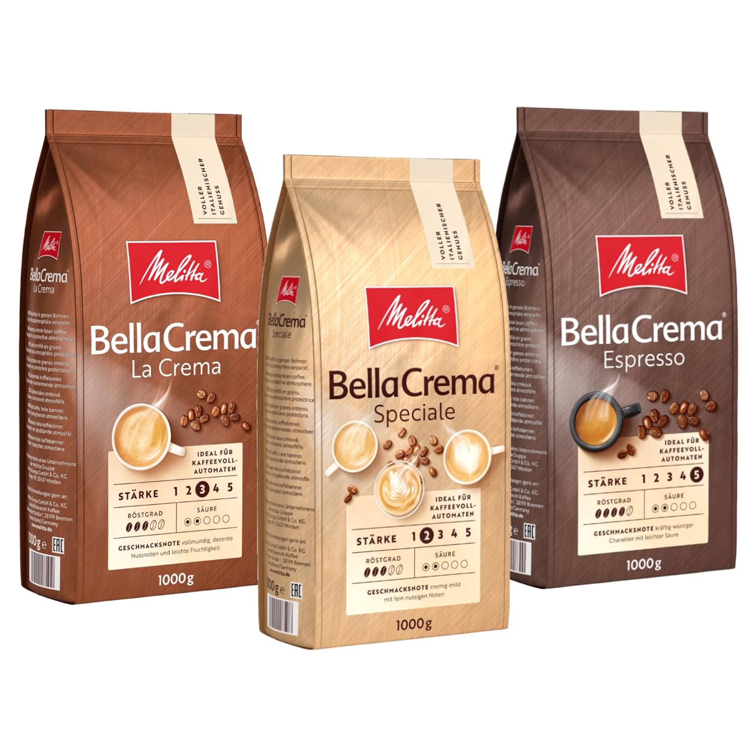 Melitta Bellacrema la Crema Speciale Espresso Whole Coffee Beans 3 x 1 kg, Unground, Coffee Beans for Fully Automatic Coffee Machine, Roasted in Germany
