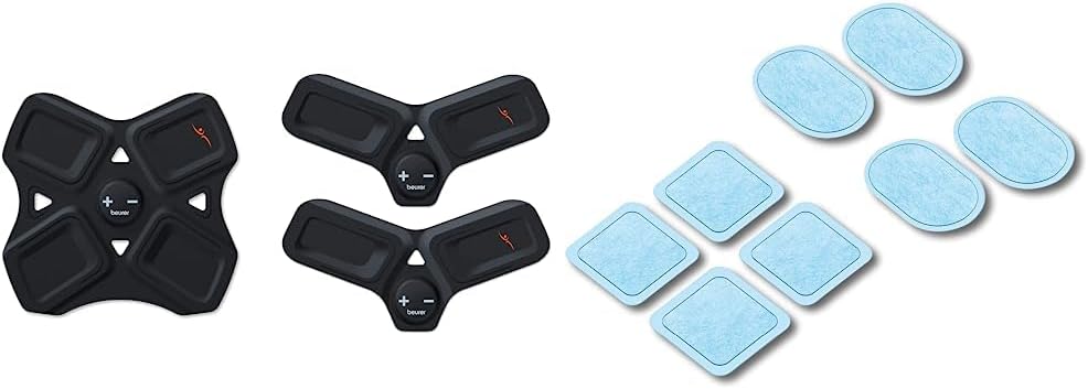 Beurer EM 22 Muscle Booster, Three-Piece EMS Pad Set for Electrostimulation of the Arm, Leg and Abdominal Muscles with 15 Intensity Levels and Self-Adhesive Silicone Pads