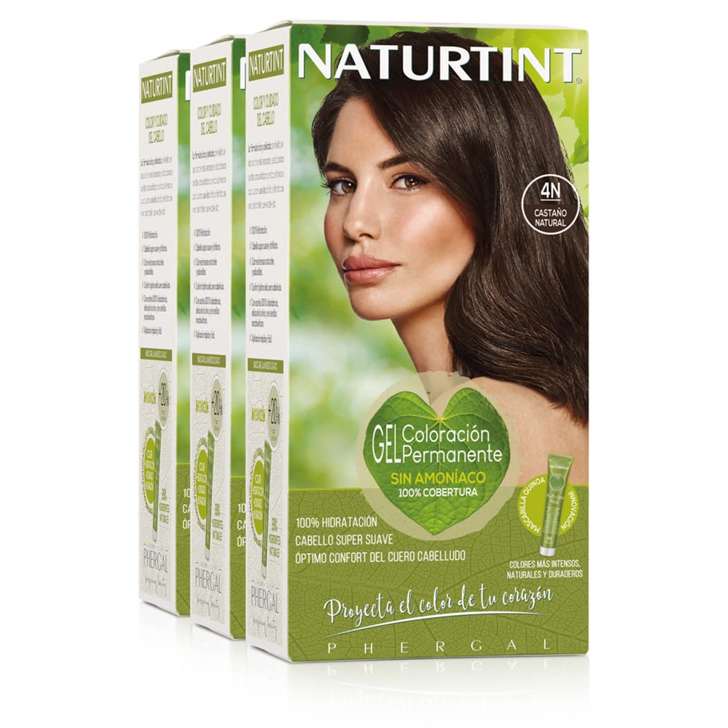 naturtint Natureinth Hair Color Without Ammonia, with a High Percentage of Natural Ingredients, 170 ml (X3), brown ‎4n chestnut