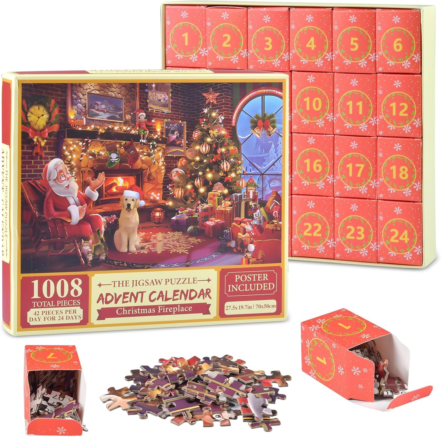 Wffeila Advent Calendar 2024 Puzzle, Christmas Countdown, Advent Calendar Puzzle 1008 Pieces 24 Boxes Puzzles, Christmas Gifts for Adults and Children, Home Decoration