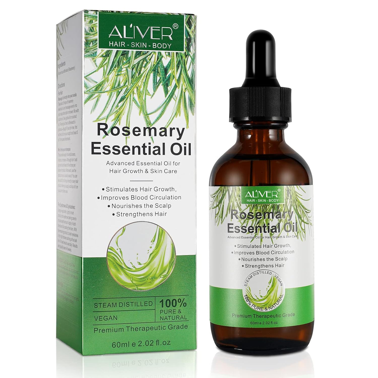 Rosemary Oil for Hair and Scalp (60 ml), 100% Pure Natural Essential Oil for Skin Care, Aromatherapy, Hair Thickening, Deep Nourishing Scalp, Strengthening for Healthy Hair Growth