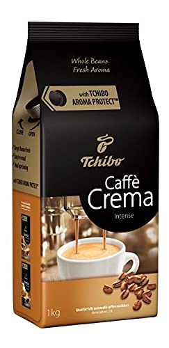 Tchibo Caffé Crema Intense Bean Coffee, 1 kg, 100% Arabica, Medium-Burnt, Low Caffeine Content
