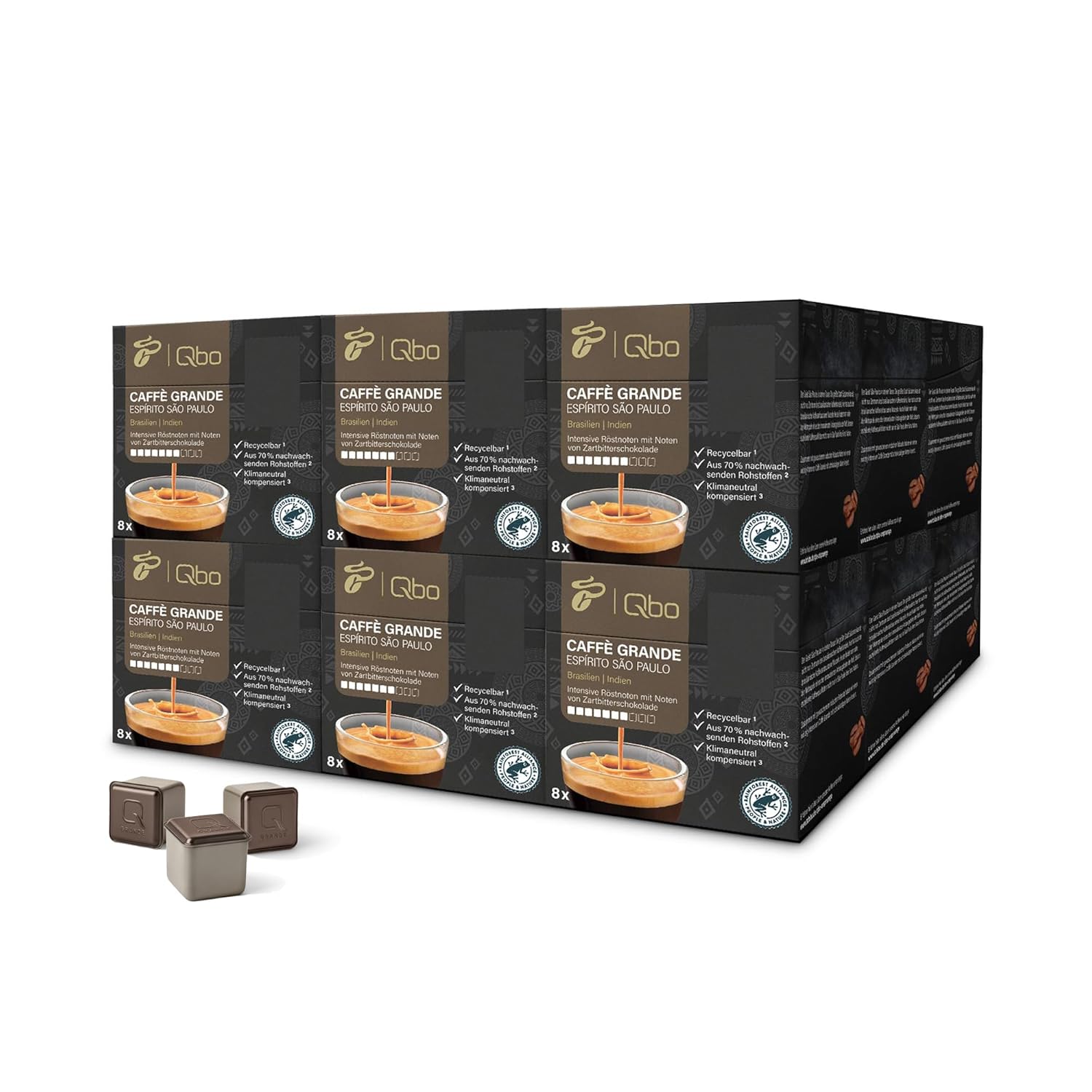 Tchibo Qbo Caffè Grande Espírito São Paulo Premium Coffee Capsules, Pack of 144 - 18 x 8 Capsules (Caffè Grande, Intensity 7/10, Highly Aromatic), Sustainable, Made from 70% Renewable Raw Materials