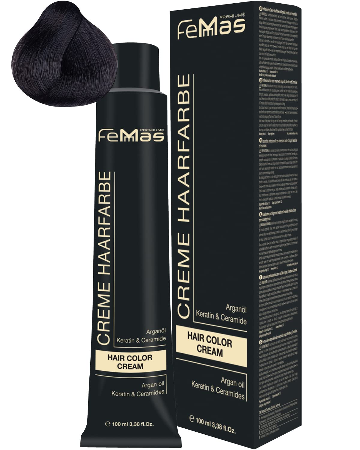 Femmas Hair Colour Cream, 100 ml Hair Colour with Argan Oil, Keratin & Ceramide (Black Brown 2), ‎black-brown