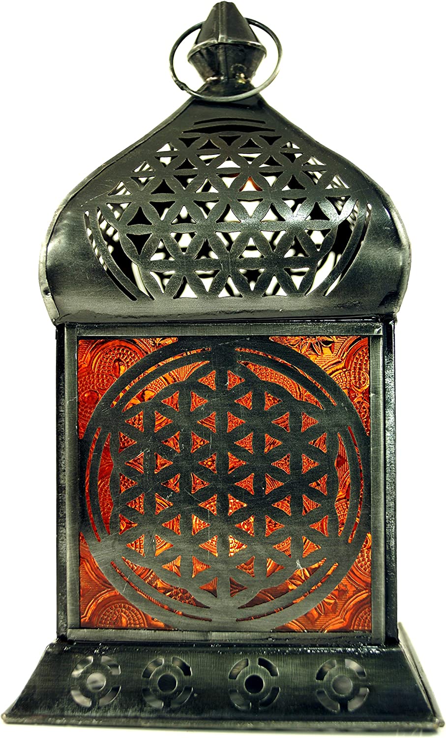 GURU SHOP Oriental Metal / Glass Lantern in Morrocan Design, Yellow, 22 x 12 x 12 cm, Oriental Lanterns
