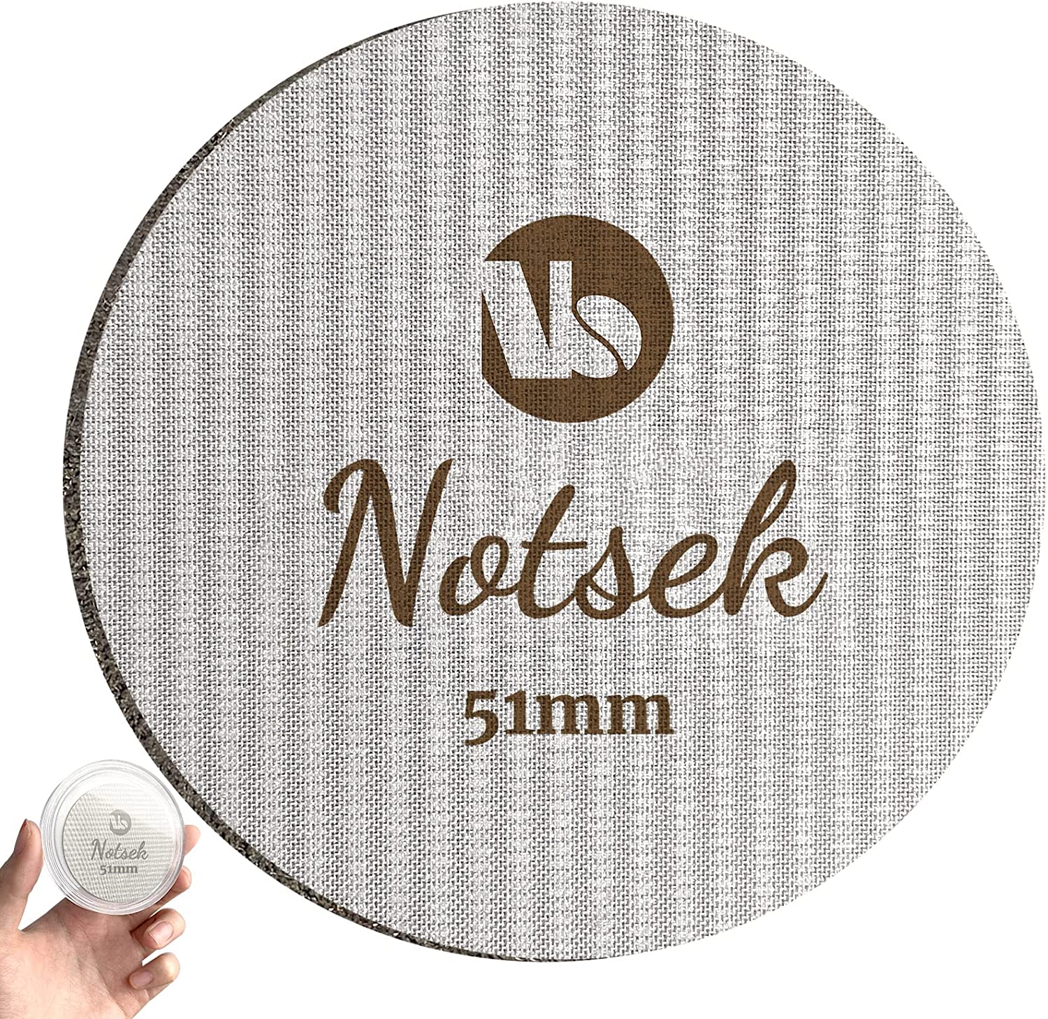 NOTSEK 51 mm Coffee Puck Screen with Acrylic Storage Box, Reusable Espresso Puck Screen/Puck Filter/Puck Strainer, 316 Stainless Steel, 1.7 mm Thickness, 150 μm, Coffee Filter Holder Bottom Shower Strainer