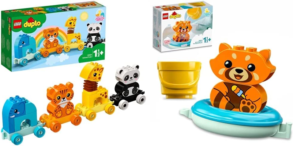 LEGO Duplo 10955 My First Animal Train with Toy Animals & 10964 Duplo Bath Fun: Floating Panda, Bath Toy for Babies and Toddlers from 1.5 Years, Bath Toy with Animals