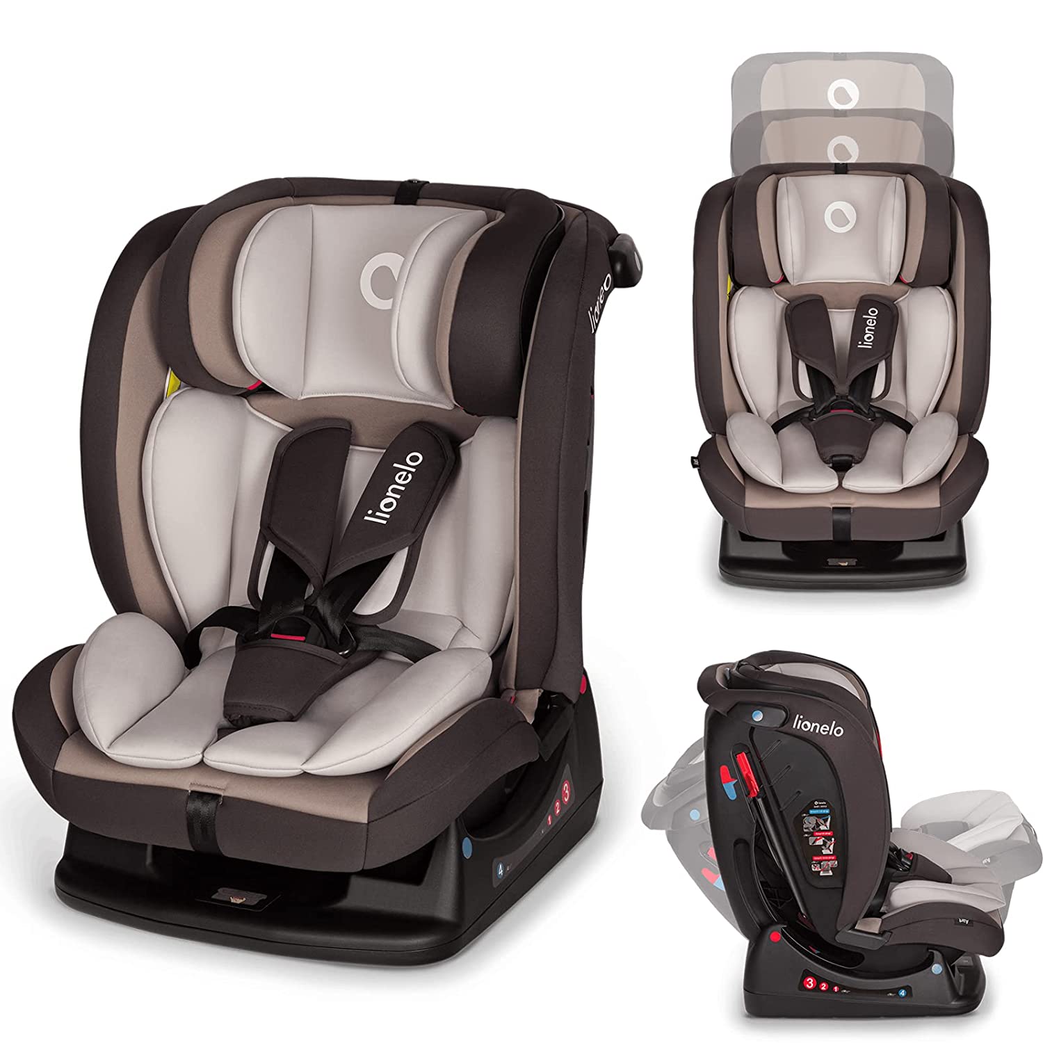 LIONELO Aart Child Car Seat from 0-36 kg, Group 0/1/2/3, ECE R44/04, 5-Point Harness System, Reverse Driving Option, Headrest and Tilt Adjustment, Additional Side Protection (Beige Lat)