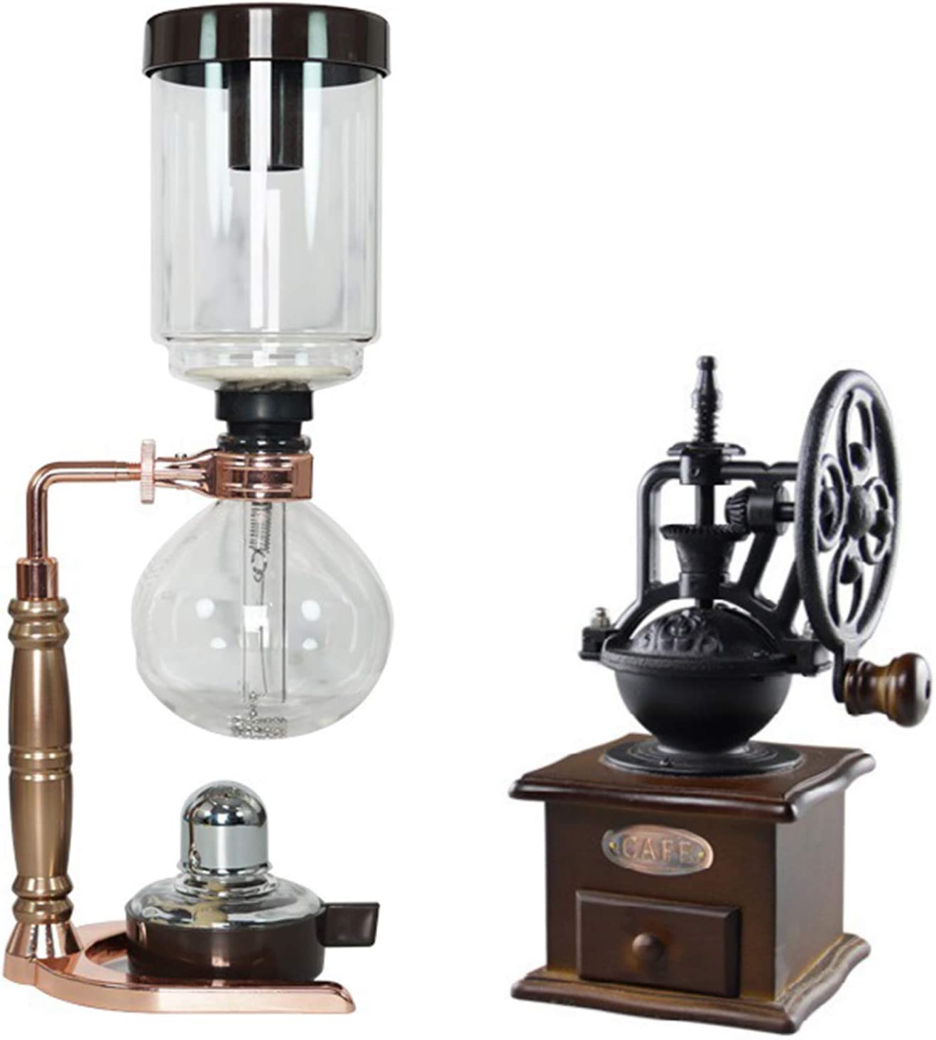 BNMY Manual Coffee Grinder Siphon Coffee Pot Set Siphon Coffee Machine 3 Cups Vacuum Coffee Machines Gold
