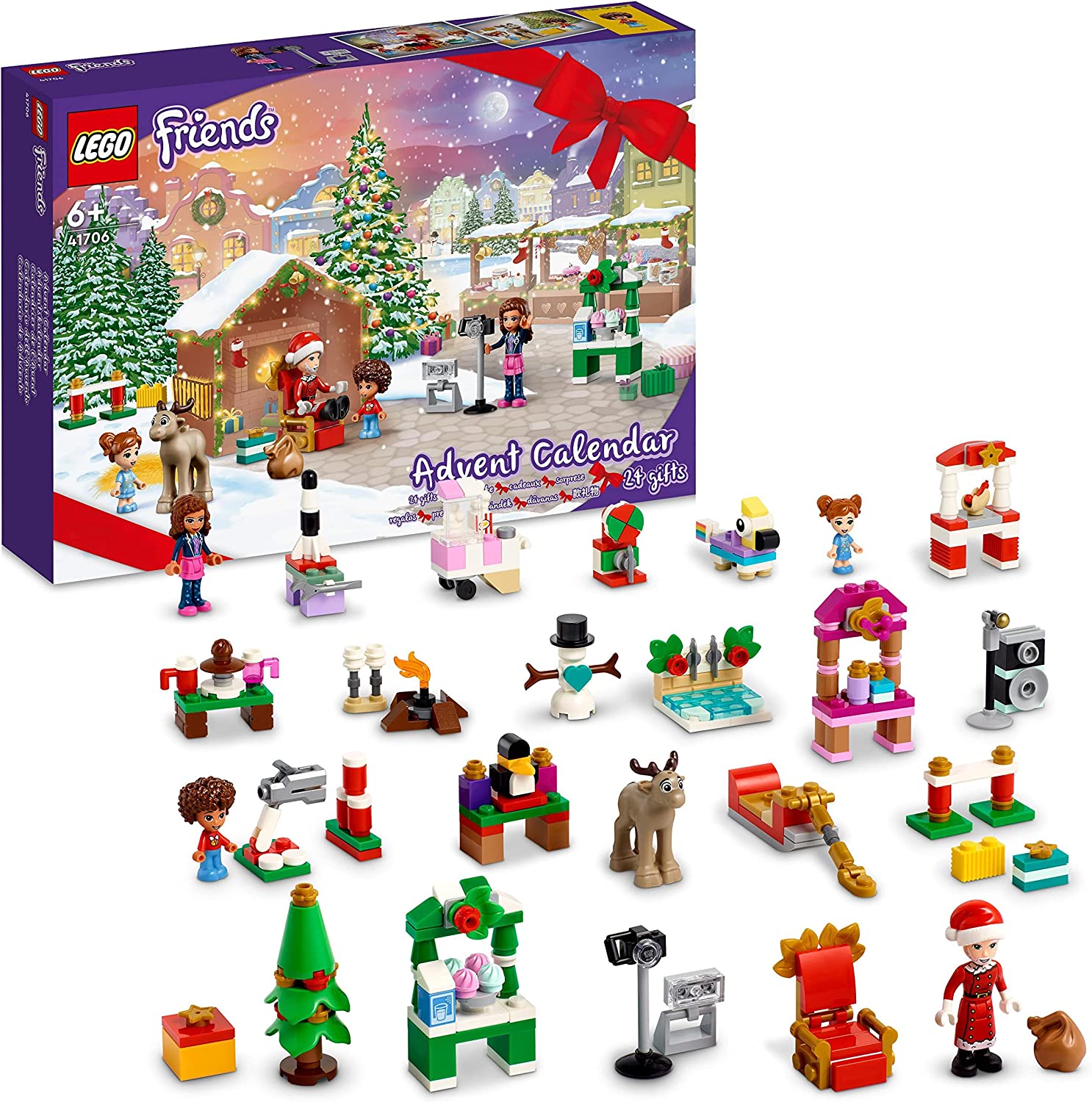LEGO 41706 Friends Advent Calendar 2022, 24 Christmas Toys Including Santa, Snowman and Reindeer Figure, Christmas Gift for Children