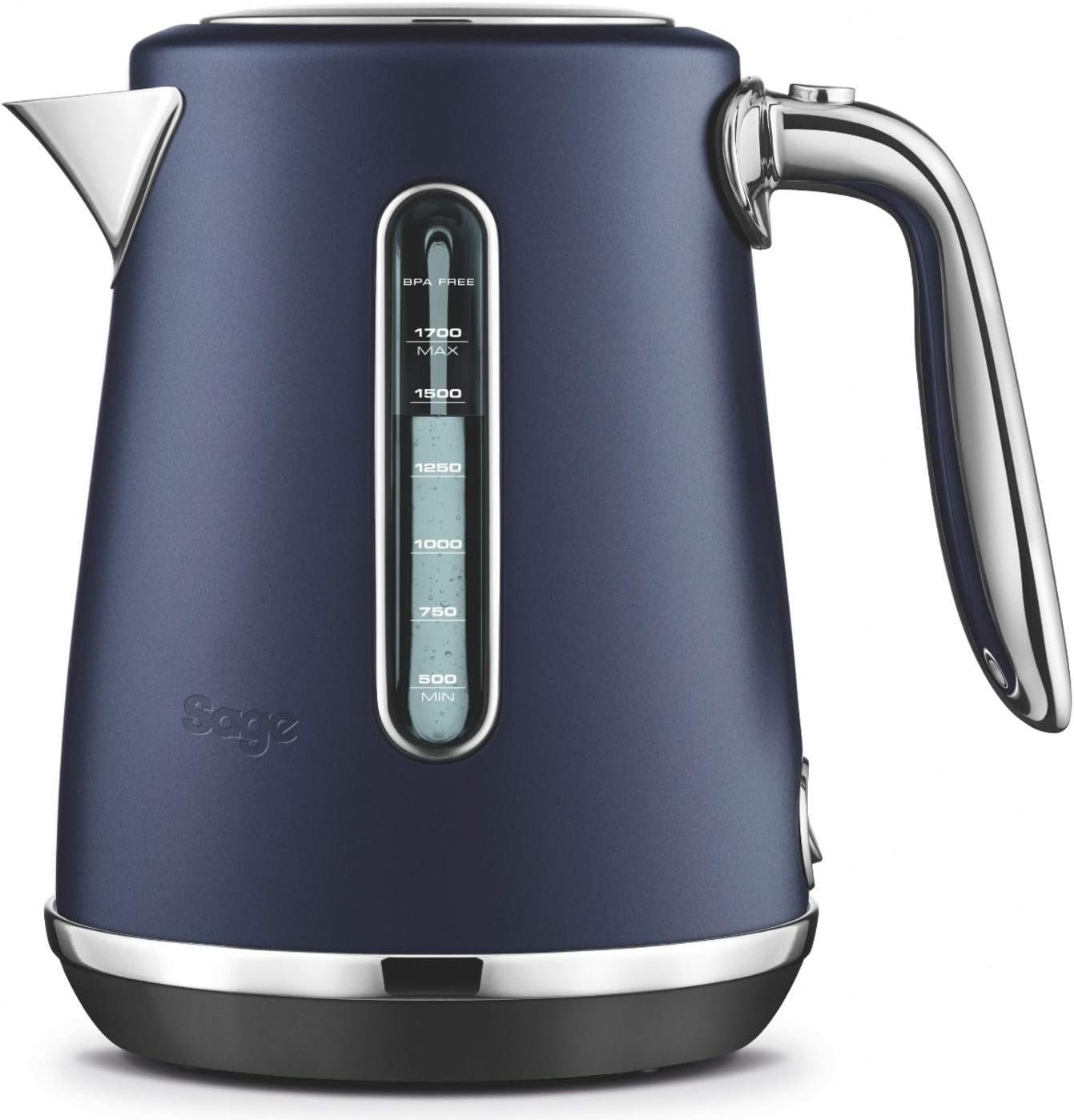 Sage Appliances SKE735DBL the Soft Top Luxe Kettle in Premium Metallic Finish with Chrome Accents, Plum Blue