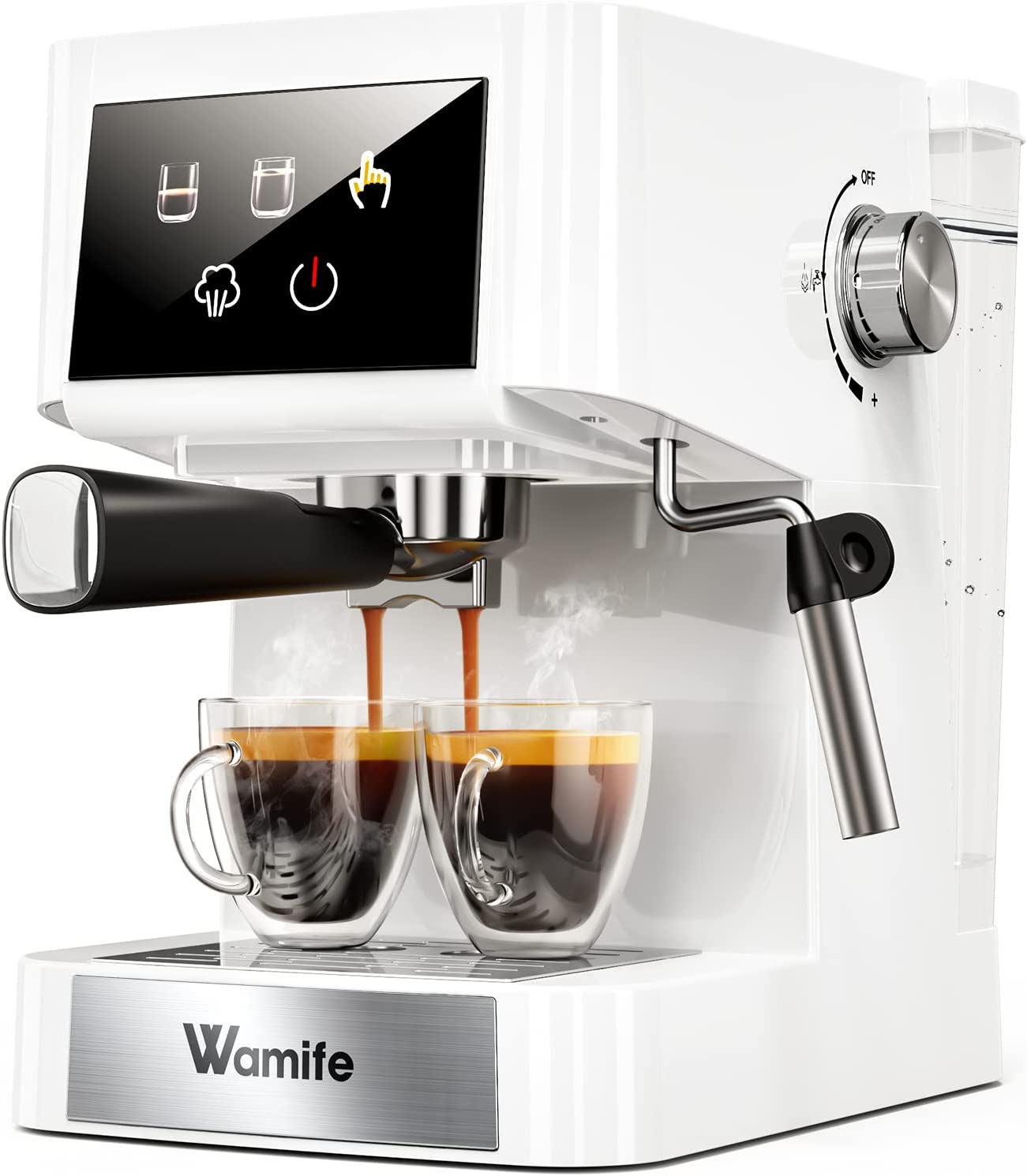 Wamife Espresso Machine Coffee Machine with Milk Frother, 15 Bar Portafilter Machine, Dual Temperature Control, Coffee Machine for Espresso, Cappuccino, Latte Machiato, 1.5 L (White)