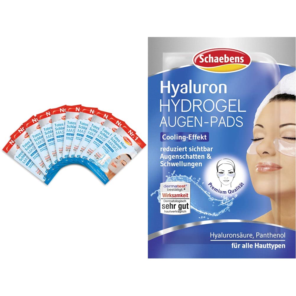 Schaebens Dead Sea Mask, 10 x 15 ml & Hyaluronic Hydrogel Eye Pads, Cooling Effect, Reduces Eye Shadow and Swelling up to 81% with Hyaluronic Acid and Panthenol for All Skin Types