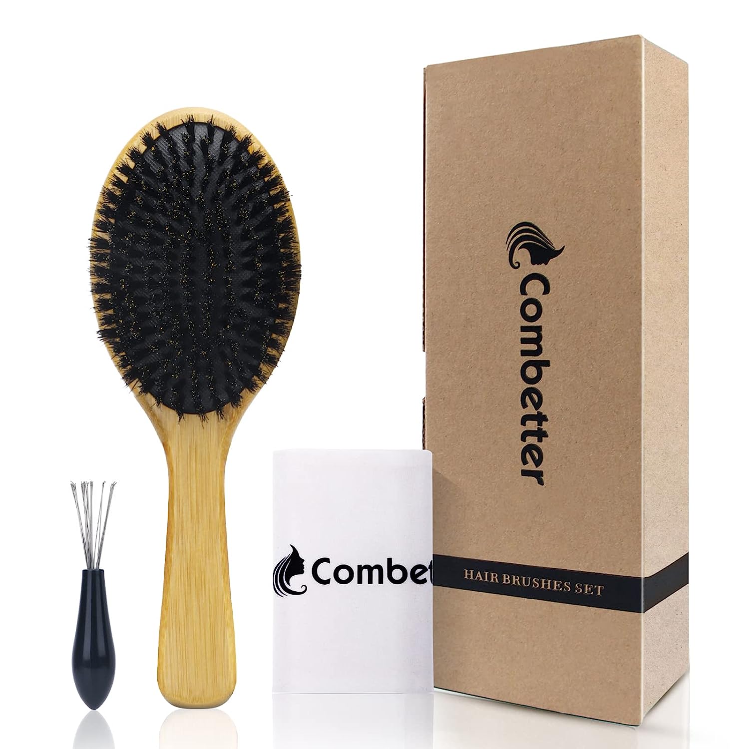 Combetter Boar Bristle Hair Brush, Hair Brush for Women, Boar Bristle Hair Brush for Women, All Hair Types, Natural Bamboo