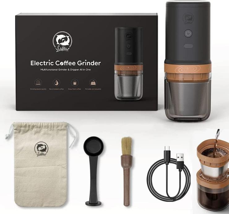 i Cafilas Electric Coffee Grinder Portable Must-Own & Dripper Pour Over All In One Rechargeable High Precision High Speed ​​Coffee Bean Grinder