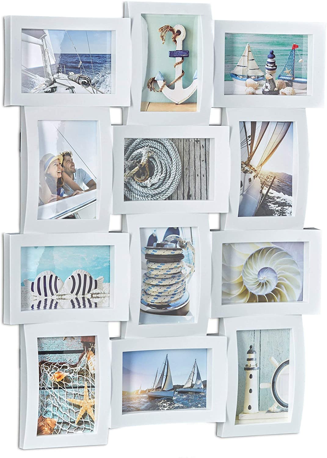 Relaxdays Multi Photo Frame Collage for 12 Photos - H x W x D: 60.5 x 47.5 x 3.5 cm - Black or White