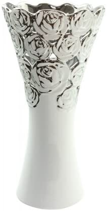 Gilde Design \'Sara\' Fächer Vase, 28 cm, White/Silver