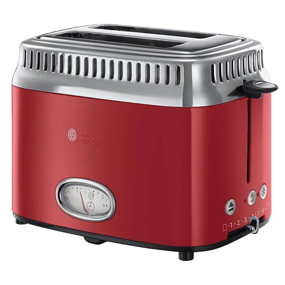 Russell Hobbs 21680 56 Retro Ribbon Red Toaster With Countdown Display, Qui
