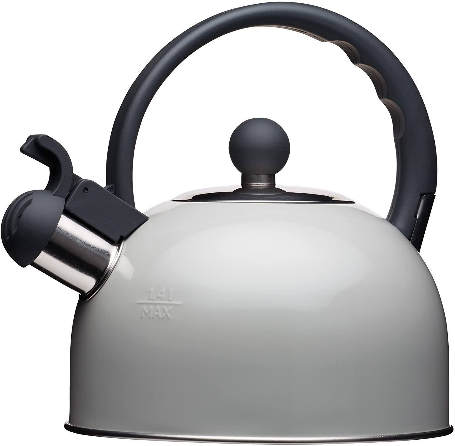 Kitchen Craft Induction-suitable whistling kettle of the Living Nostalgia series by KitchenCraft, 1.3 L, kettle in antique cream color, metal, gray, 18 x 21.5 x 21 cm