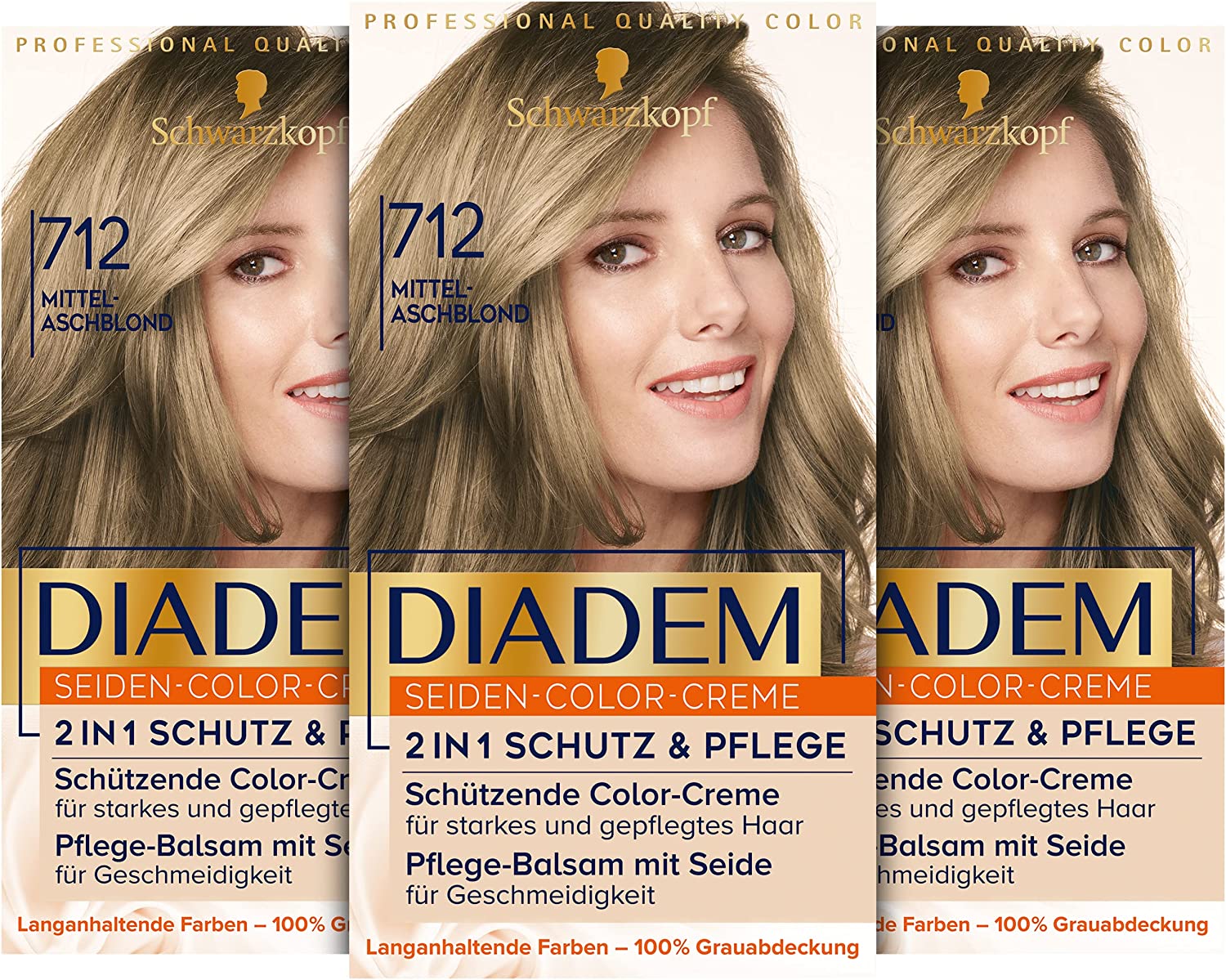 Diadem Silk Colour Cream 712 Medium Ash Blonde Level 3 (170 ml), Permanent Hair Colour with 2 in 1 Protection & Care for 70% Less Hair Breakage and Long-Lasting Colour Results, ‎medium