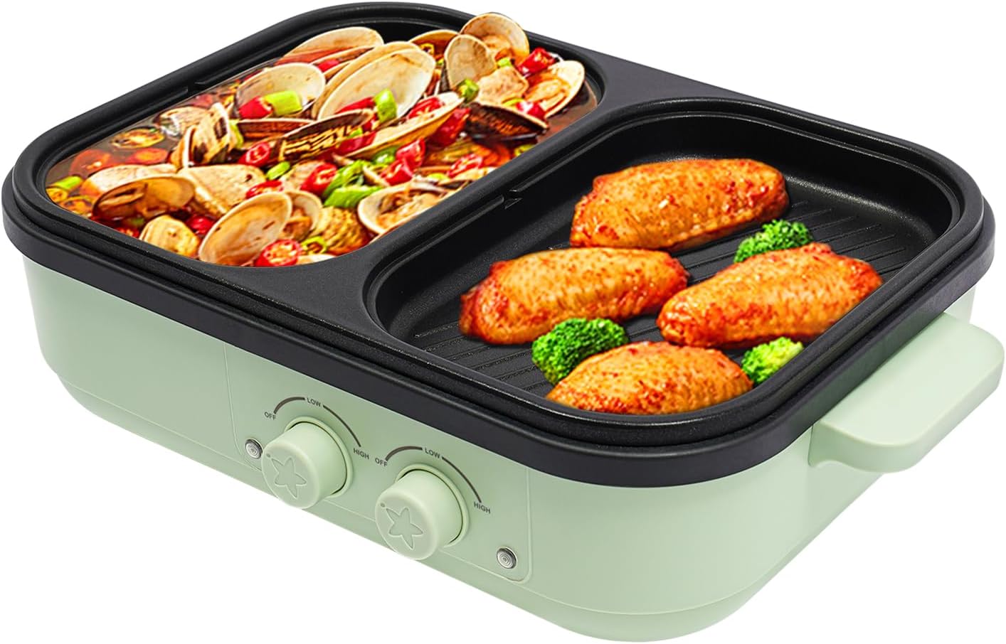 TONFEION 2-in-1 Electric Frying Pan and Saucepan, 1300 W Non-Stick Coating, Hot Pot, Double Temperature Control, Hot Pot Grill Pot for 1 to 3 People, Households, Family Celebrations, Other