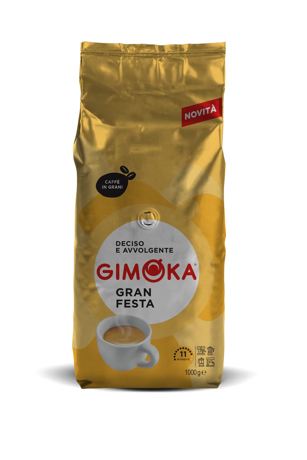 Gimoka - Whole coffee beans - 2 kg - blend GRAN FESTA - intensity 11 - made in Italy - 2 packs of 1 kg
