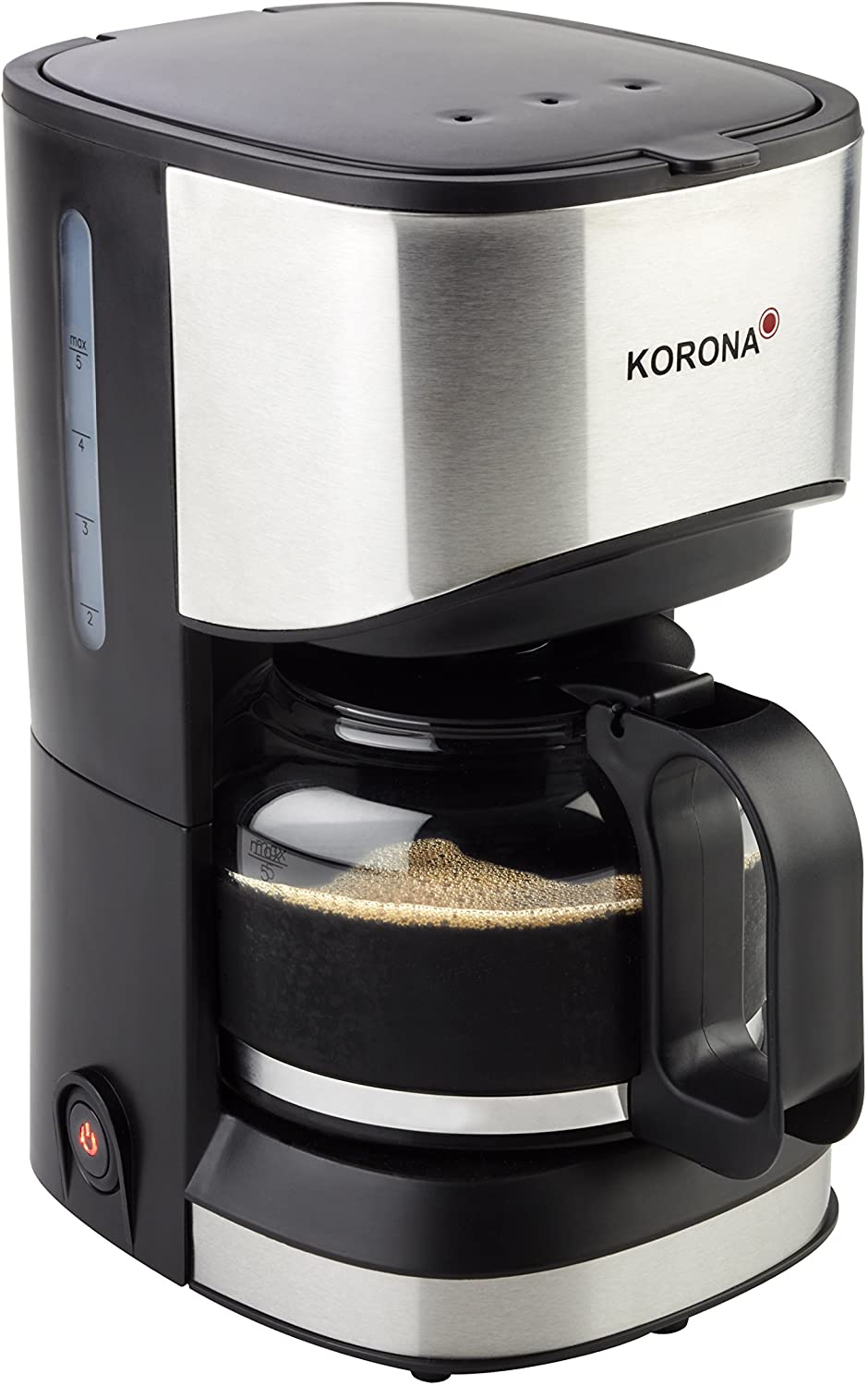 Korona 12015 Stainless Steel Coffee Machine in Black - Filter Coffee Machine for 5 Cups of Coffee with a Glass Jug