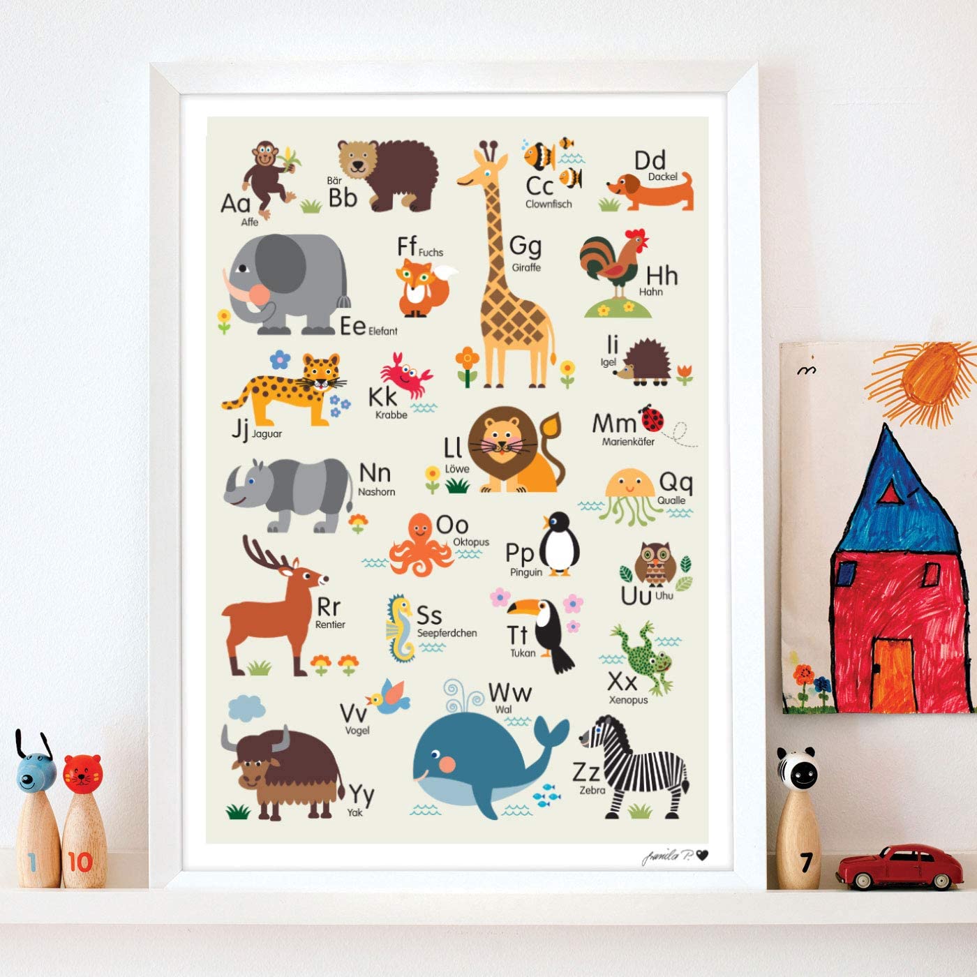 byGraziela Animal ABC Poster for Children, Light Brown, German Learning Poster, Size 50 x 70 cm
