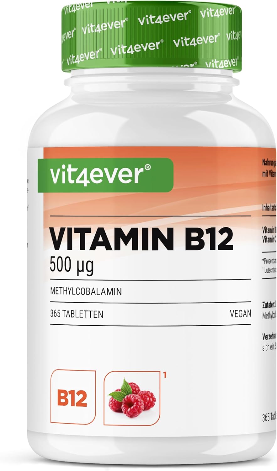 Vitamin B12 Lozenges, Active Methylcobalamin Tablets with Raspberry Flavor, Laboratory Tested, Vegan, 365 High Dosage Lozenges