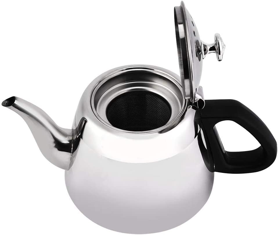 Teapot, 1.5L/2L Stainless Steel Teapot Coffee Pot Teapot Hot Water Kettle with Filter Suitable for All Types of Decoration Styles (2L)