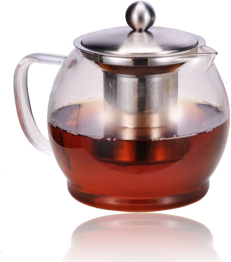 BeBuy24 Glass Teapot 1.2 Litres Tea Maker Tea Maker Glass Jug with Lid Including Stainless Steel Teapot (Teapot Glass 1.2 Litres)