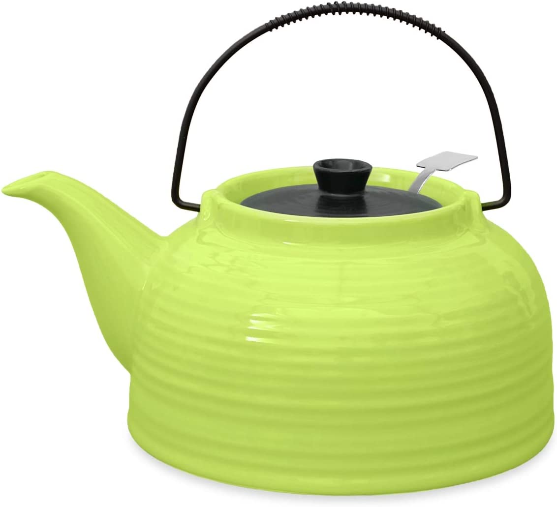 Nelly Teapot 1.5 L Green / Black with Steel Strainer (Green Lid Black)