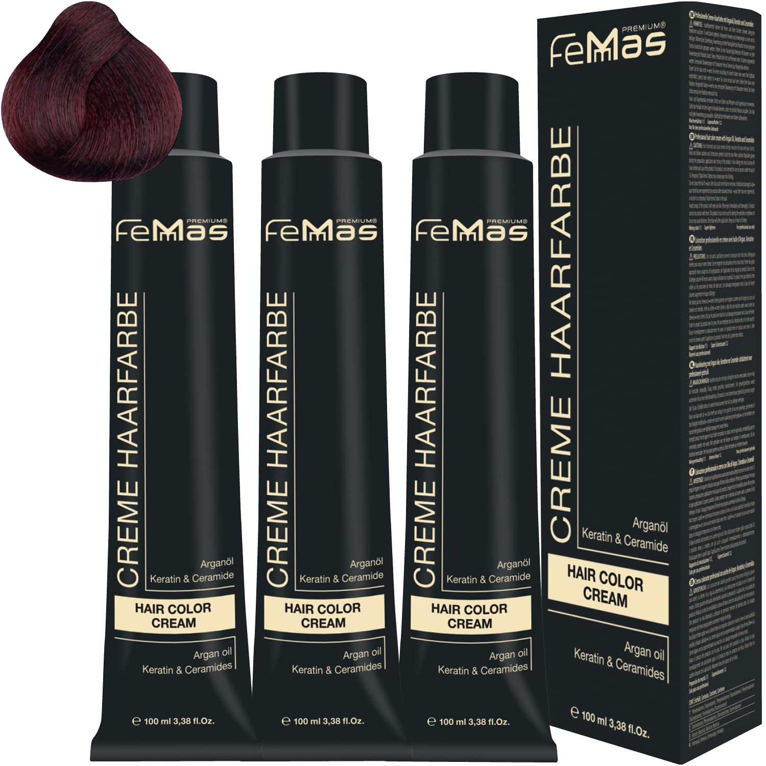 Femmas Hair Colour Cream 100 ml Hair Colour Pack of 3 Light Brown Red 5.6, ‎light