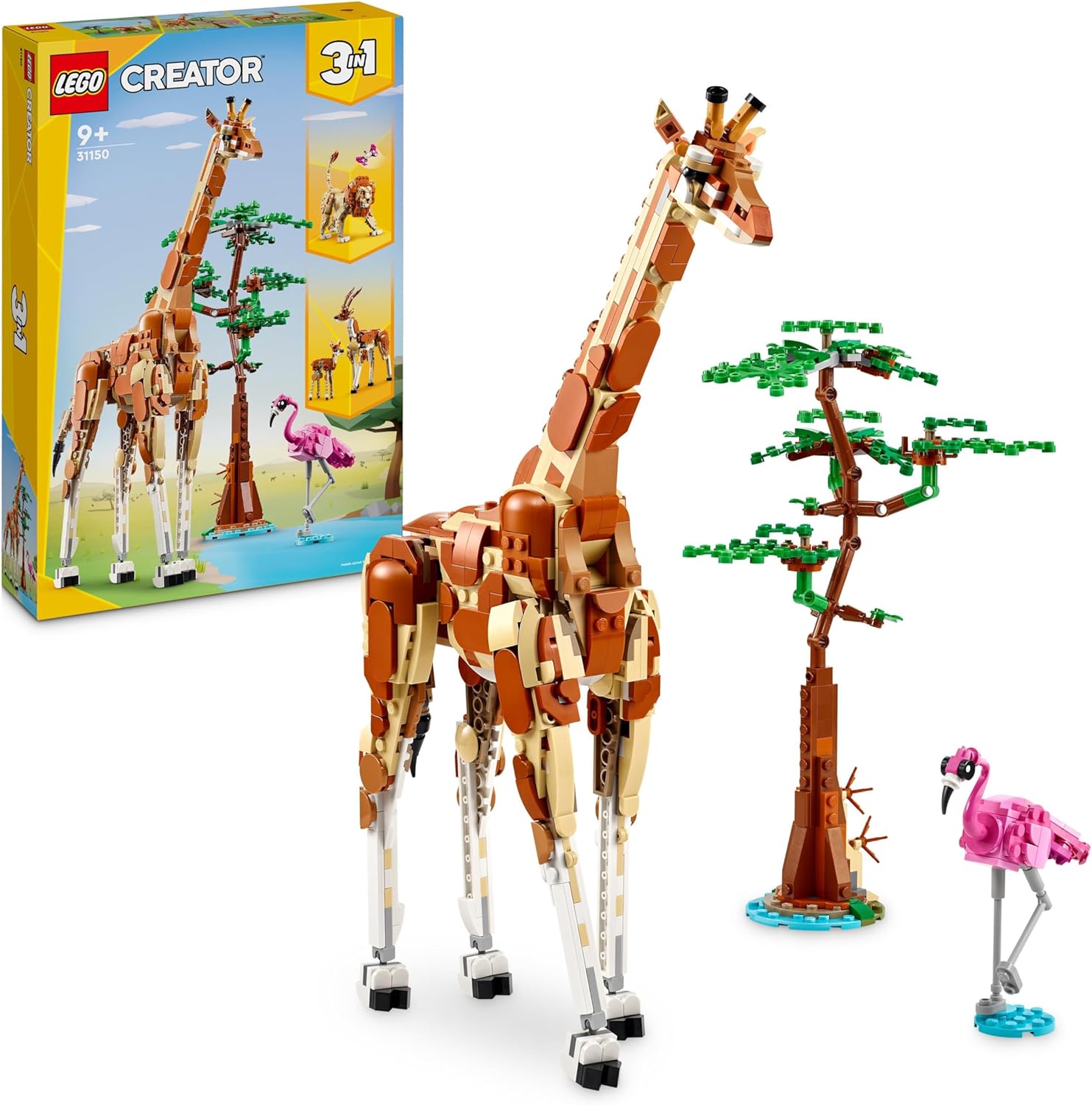 LEGO Creator 31150 3-in-1 Animal Safari, Creative Set with Animal Figures, Toy Giraffe, Gazelles and Lion, Toy Animals for Girls and Boys, Nature Gift for Children from 9 Years