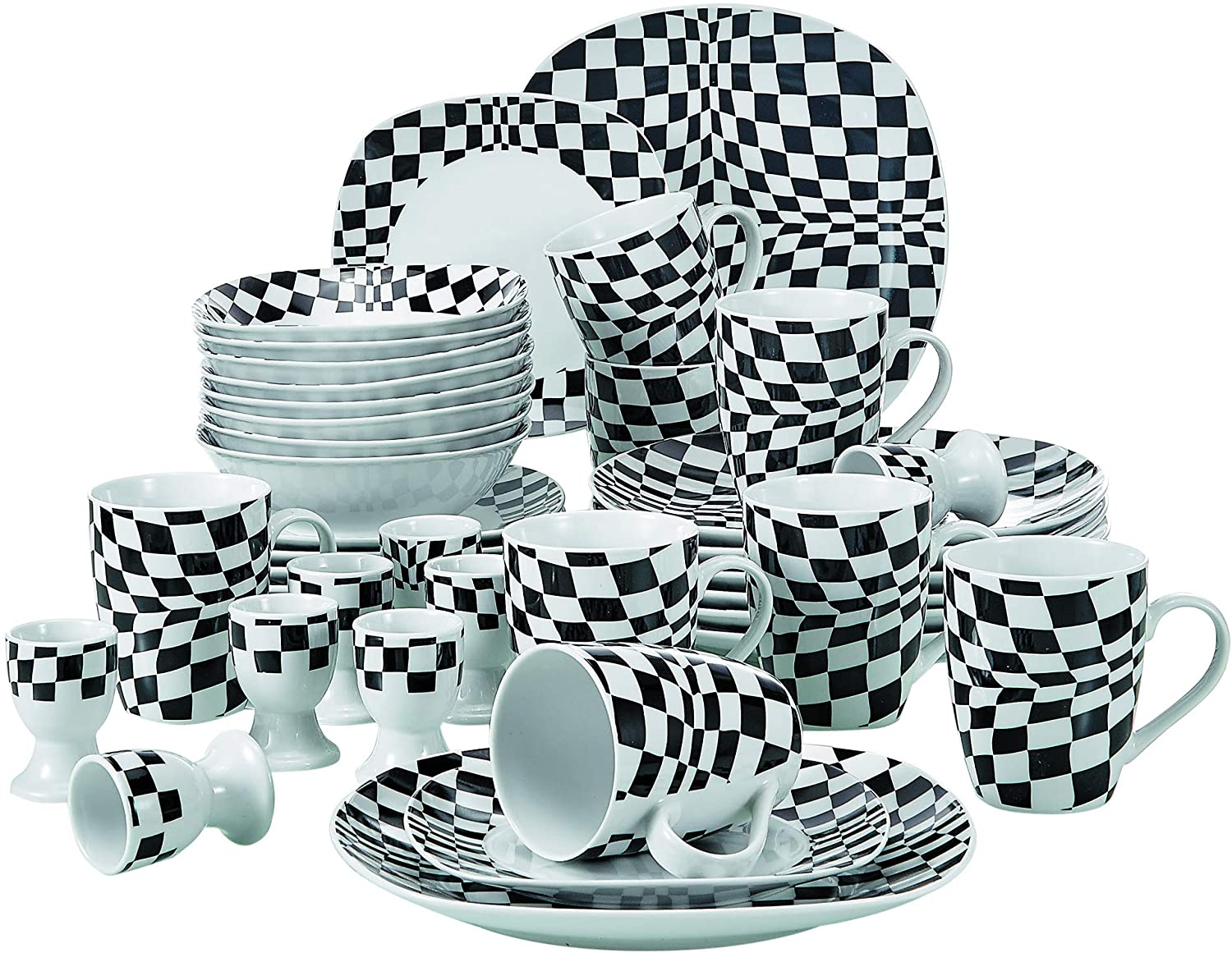 VEWEET \'Louise\' Porcelain Crockery Set 40 Pieces for 8 People Breakfast Service with 8 Egg Cups, Coffee Cups 350 ml, Cereal Bowls, Dessert Plates and Flat Plates