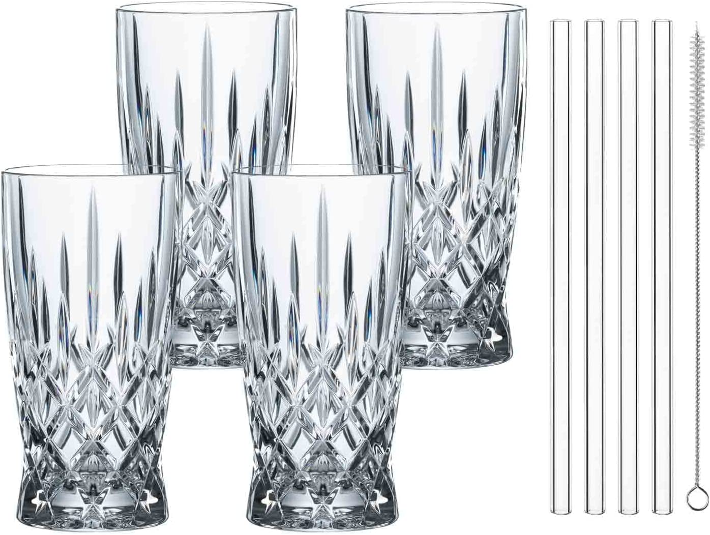 Spiegelau & Nachtmann Noblesse Latte Macchiato Set, Dishwasher Safe Hot Drink Glasses, Glass Straws 21 cm, 8-Piece Value Set, Crystal Glass