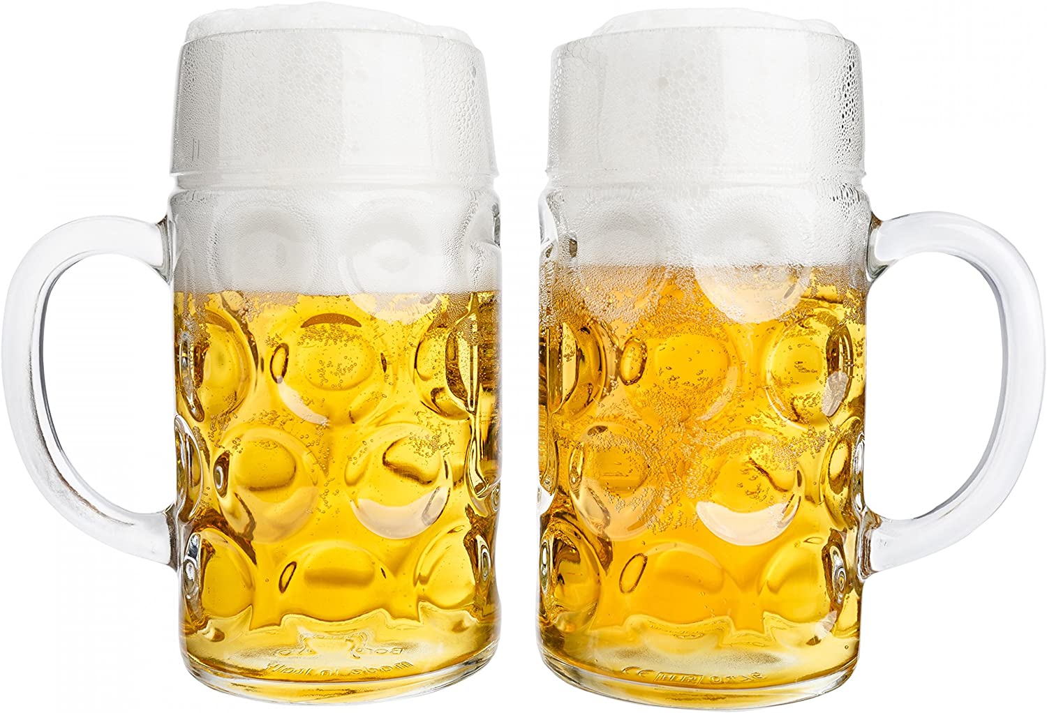 Van Well Set of 2 Beer Mugs 1 Litre Calibrated | Large Beer Mug with Handle | Beer Glass Dishwasher Safe Perfect for Catering