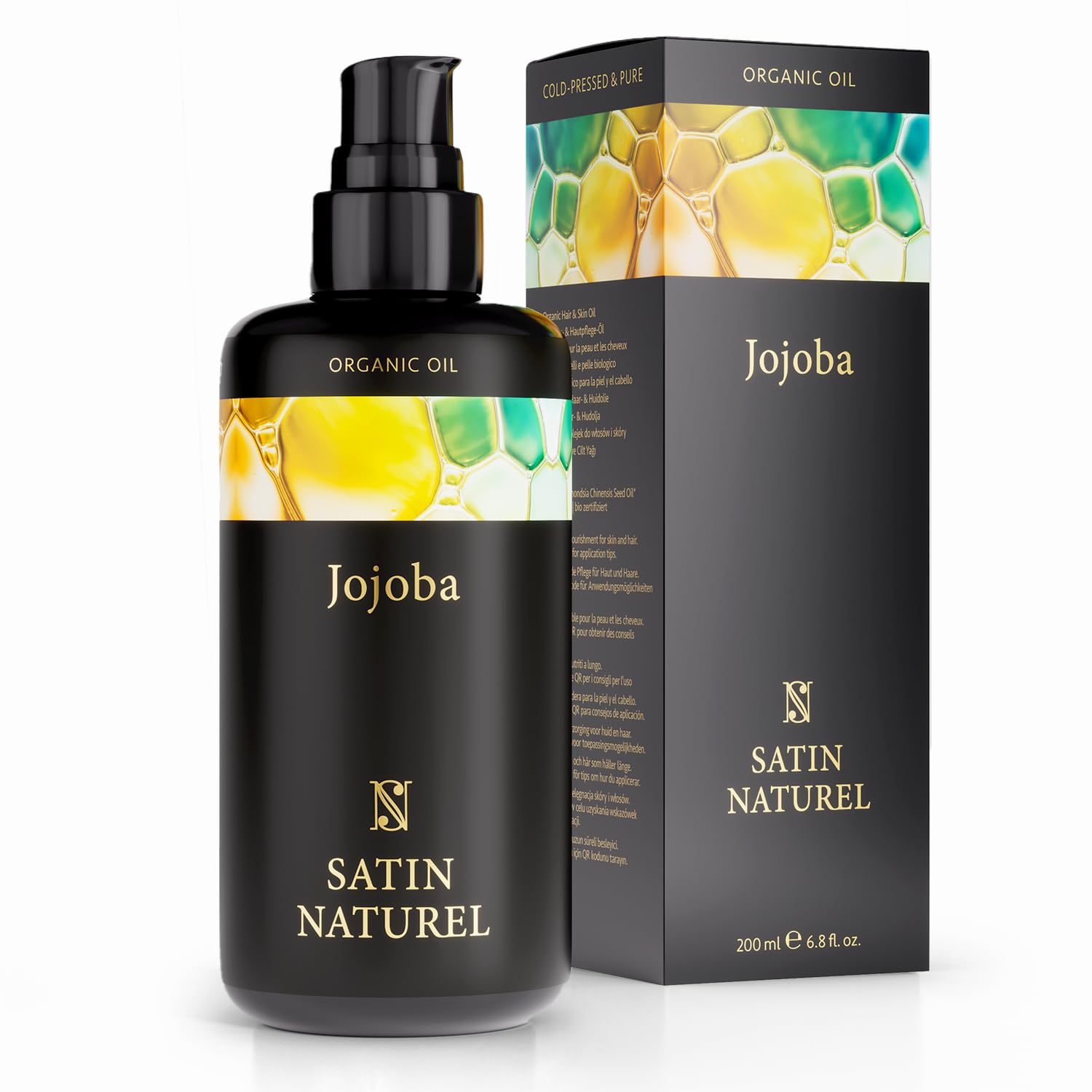 Organic Jojoba Oil Vegan of the Highest Quality - 100 ml Light Protection Glass Bottle - 100 % Cold Pressed & Pure - Rich in Vitamin E for Soft Skin & Hair & Healthy Nails - Halal Natural Cosmetics 200 ml