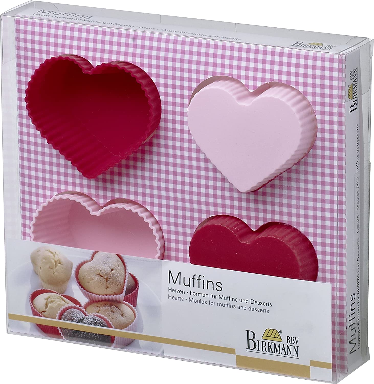 Herzformen für Muffins und Desserts: 4 Stück, Silikon, in Geschenkverpackung