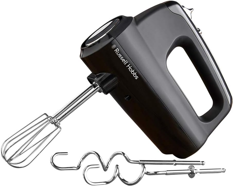 Russell Hobbs Desire Hand Mixer, Electric Hand Mixer, Whisk and Dough Mixer, Matt Black, 350W