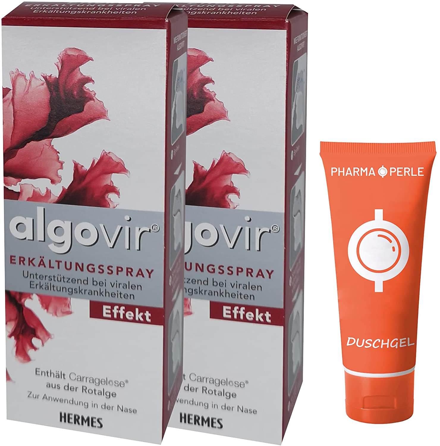 ALGOVIR Set of 2 Cold Spray Effect with Marine Active Ingredients from Red Algae, for Treating Cold Disorders (2 x 20 ml Solution), Free Bundle with Pharma Perle Shower Gel