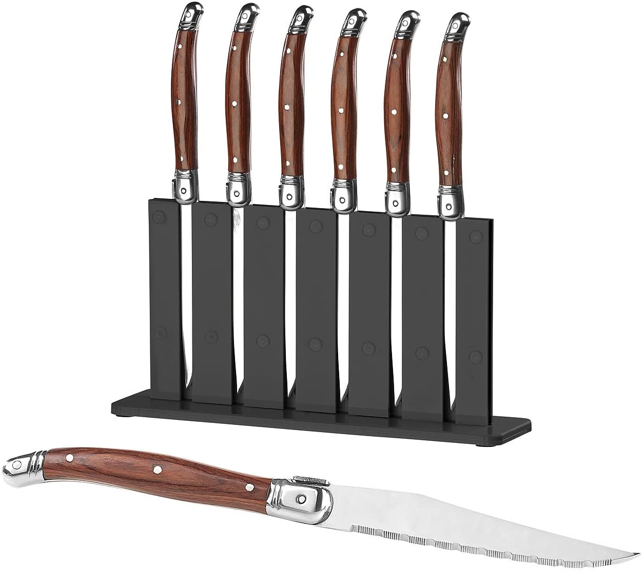 Rosenstein & Söhne Steak Cutlery: Set of 6 Laguiole Steak Knives with Pakka Wood Handle and Knife Stand (Steak Knife)