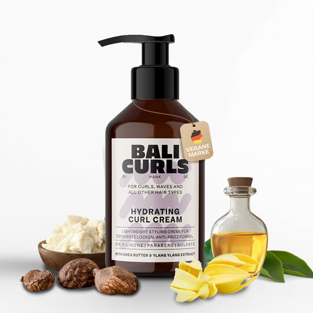 Bali Curls Hydrating Curl Cream - Moisturising Curl Cream Shea Butter, Coconut Oil & Ylang-Ylang - Curl Cream for Smooth & Defined Curls - Vegan Curl Care for Natural Curls - 150 ml