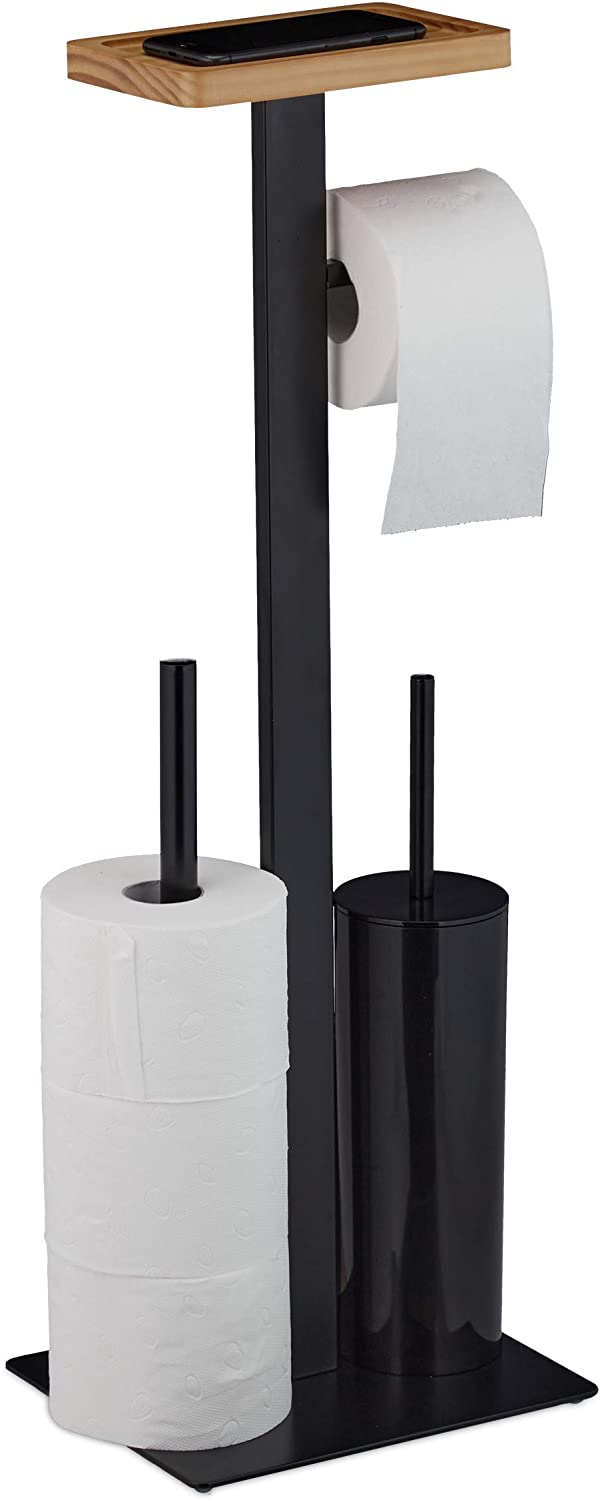 Relaxdays Toilet Brush Holder with Shelf, Modern Design, Toilet Paper Storage, Brush Holder, H x W x D x H: 73 x 25 x 20 cm