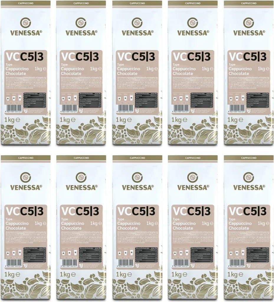 VENESSA Cappuccino Chocolate VC5/3 Aromatisiertes Getränkepulver mit feiner Kakaonote 10 x 1kg Vorteilspack mit löslichem Kaffee und Kakaopulver - Alle Kaffeevollautomaten & Vending geeignet