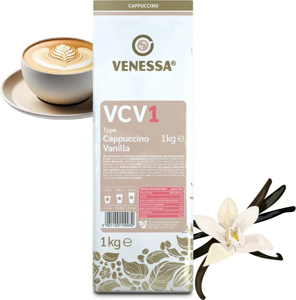 VENESSA Cappuccino Vanille VCV1 Instant Kaffee mit Vanillenote 1kg - löslich - Vanillegeschmack - remig für Alle Kaffeevollautomaten Vending & Office