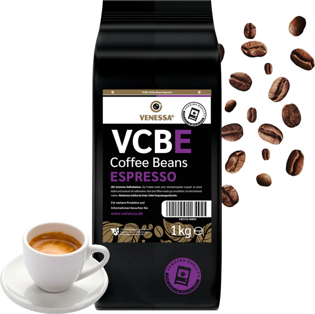 VENESSA VCBE Espresso Beans 1kg Whole Coffee Beans 20% Arabica 80% Robusta - Unground Strong Intense