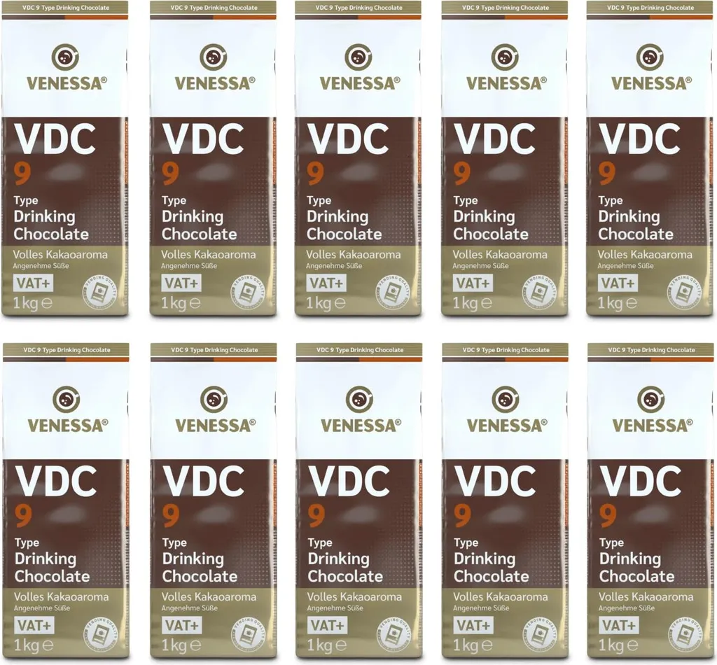 VENESSA VDC 9 - Drinking Chocolate 10 x 1kg Bulk Pack - Cocoa-based drink powder with milk. 9% fat-reduced cocoa powder.
